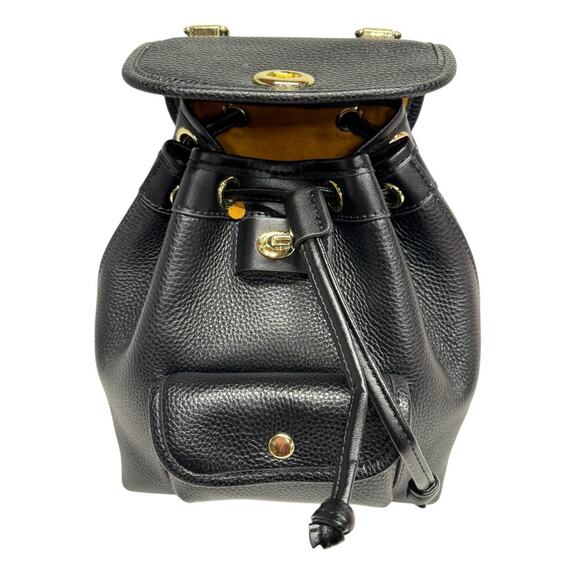 Bella Luer Black Pebble Leather Drawstring/Clasp Closure Small Backpack Bag - Picture 2 of 16